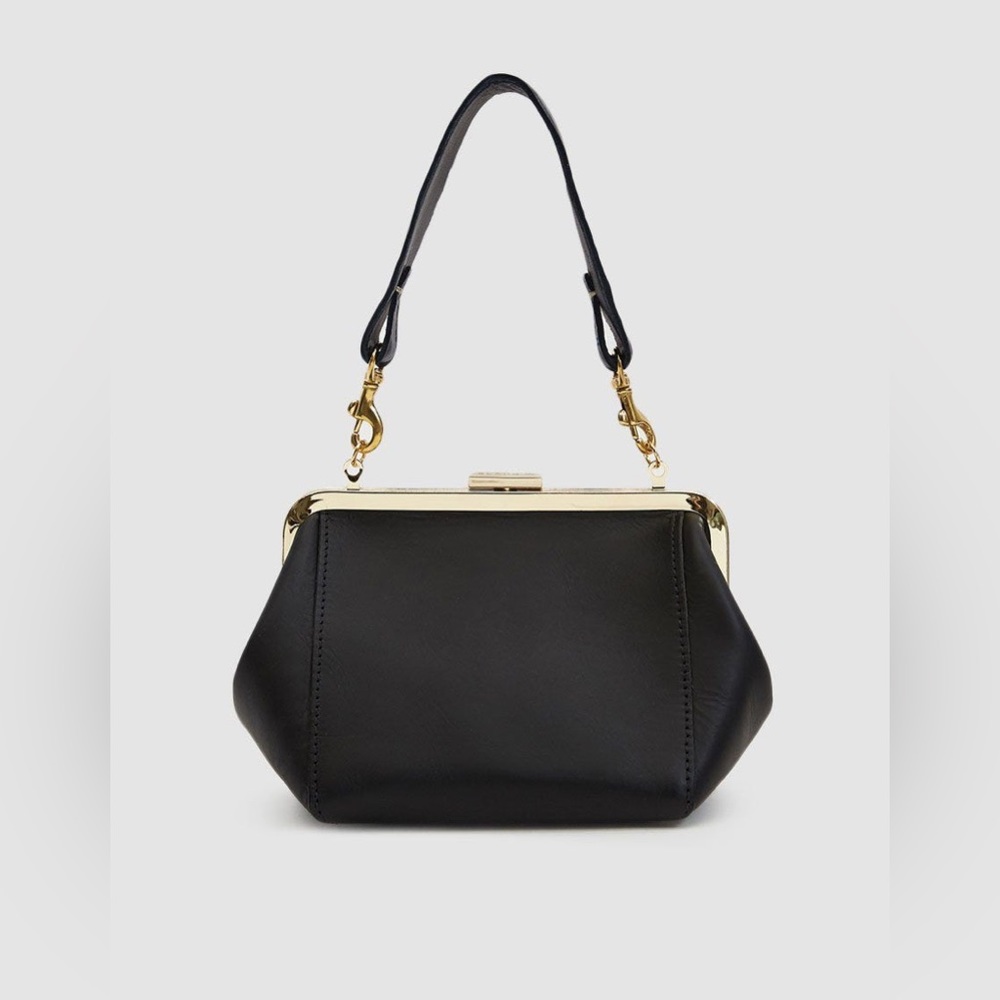 Clare V Le Box Leather Small Mini Bag in Black Leather